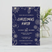 ミニマルなダークブルーと金ゴールドエレガントクリスマスパーティー 招待状 (スタンド正面)