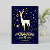 ミニマルなダークブルーと金ゴールドエレガントディアクリスマス 箔招待状 (立ち正面)