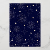 ミニマルなダークブルーと金ゴールドエレガントディアクリスマス 箔招待状 (裏面)