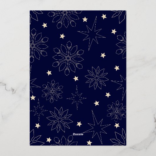 ミニマルなダークブルーと金ゴールドエレガントディアクリスマス 箔招待状 (裏面)