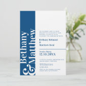 ミニマルなダークブルーの白いグラフィック文字結婚ズ 招待状 (スタンド正面)