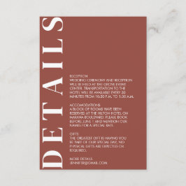 ミニマルなチェストナット ウェディング詳細同封カード エンクロージャーカード