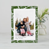 ミニマルなチェック柄 1枚の写真 緑色 縦 実物 箔シーズンカード (立ち正面)