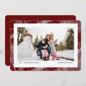 ミニマルなチェック柄 1枚の写真 赤 横 シーズンカード (正面/裏面)