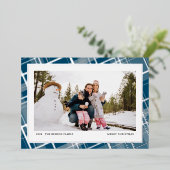 ミニマルなチェック柄 1枚の写真 青 本物 箔シーズンカード (立ち正面)