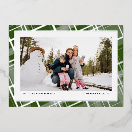 ミニマルなチェック柄 1 枚の写真 緑色 本物 箔シーズンカード