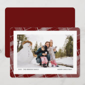 ミニマルなチェック柄 1 枚の写真 赤 横 シーズンカード (正面/裏面)