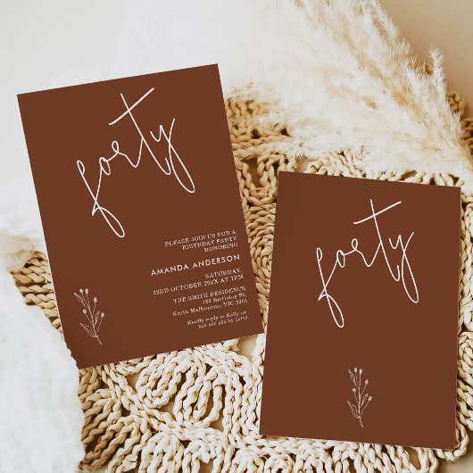 ミニマルなテラコッタボホモチーフ40歳の誕生日 招待状