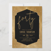 ミニマルなデコブラック金ゴールド続編40th Birthday 招待状 (正面)