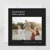 ミニマルなデザインの最も幸せなホリデーシーズンの家族写真 シーズンカード (正面)