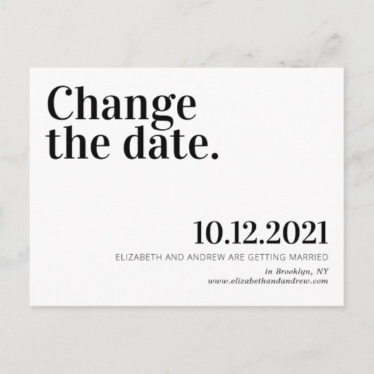 ミニマルなデザインの結婚式延期のお知らせ 案内ポストカード (正面)