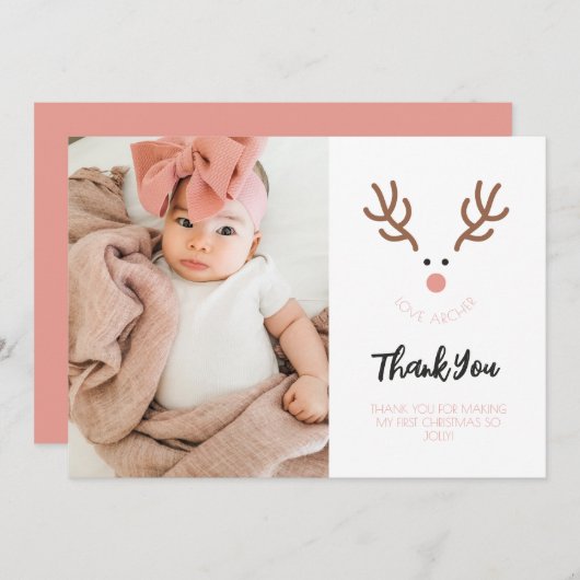 ミニマルなトナカイ初めてのクリスマスありがとう シーズンカード (正面/裏面)