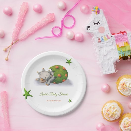 ミニマルなトリケラトプス恐竜の赤ちゃんシャワー ペーパープレート (パーティー)