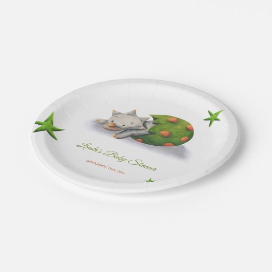 ミニマルなトリケラトプス恐竜の赤ちゃんシャワー ペーパープレート (アングル)