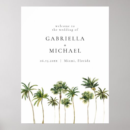 ミニマルなトロピカルパーム結婚ツリーの歓迎 ポスター (正面)