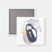 ミニマルなトロピカルボホの女性ブルー マグネット (正面/裏面)