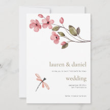 ミニマルなトンボのワイルドフラワーQRブルー結婚ズ