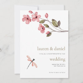 ミニマルなトンボのワイルドフラワーQRブルー結婚ズ セーブザデート