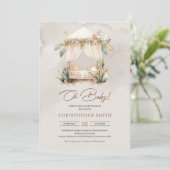 ミニマルなニュートラルな新生児コーナー 熱帯の緑 招待状 (スタンド正面)