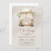 ミニマルなニュートラルな新生児コーナー 熱帯の緑 招待状 (正面/裏面)