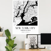 ミニマルなニューヨークの地図 – 白モダン色 ポスター (ホームオフィス)