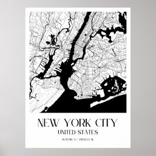 ミニマルなニューヨークの地図 – 白モダン色 ポスター