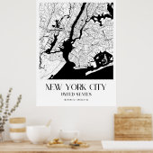 ミニマルなニューヨークの地図 – 白モダン色 ポスター (キッチン)