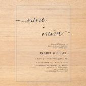 ミニマルなニーノ・オ・ニーナスペインの・ジェンダーの発表 アクリル招待状 (正面)