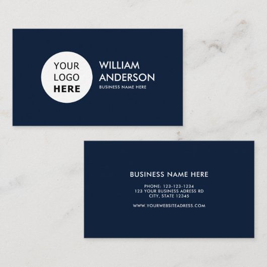 ミニマルなネイビーカスタムブルーモダンロゴ 名刺 (正面/裏面)