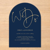 ミニマルなネイビーブルーと金ゴールド台本結婚は アクリル招待状 (正面)