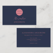 ミニマルなネイビーブルーのロフェミニンゴ 名刺 (正面/裏面)