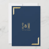 ミニマルなネイビーブルーグラーム金ゴールド結婚グリッター 招待状 (裏面)