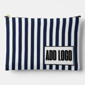 ミニマルなネイビーブルーストライプホワイトのビジネスロゴ アクセサリーポーチ (正面)