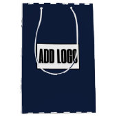 ミニマルなネイビーブルーストライプホワイトのビジネスロゴ ミディアムペーパーバッグ (正面)