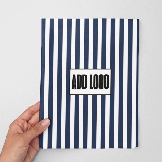 ミニマルなネイビーブルーストライプホワイトのビジネスロゴ ラッピングペーパーシート