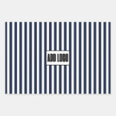 ミニマルなネイビーブルーストライプホワイトのビジネスロゴ ラッピングペーパーシート (正面2)