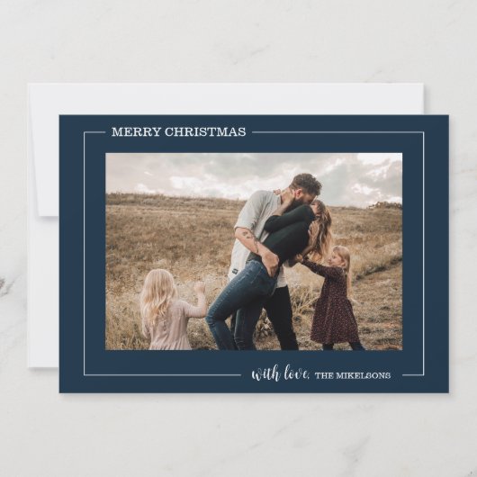 ミニマルなネイビーブルー写真クリスマス シーズンカード (正面)
