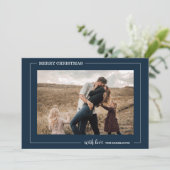 ミニマルなネイビーブルー写真クリスマス シーズンカード (スタンド正面)
