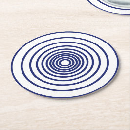ミニマルなネイビーブルー白い円のパタストライプーン ラウンドペーパーコースター