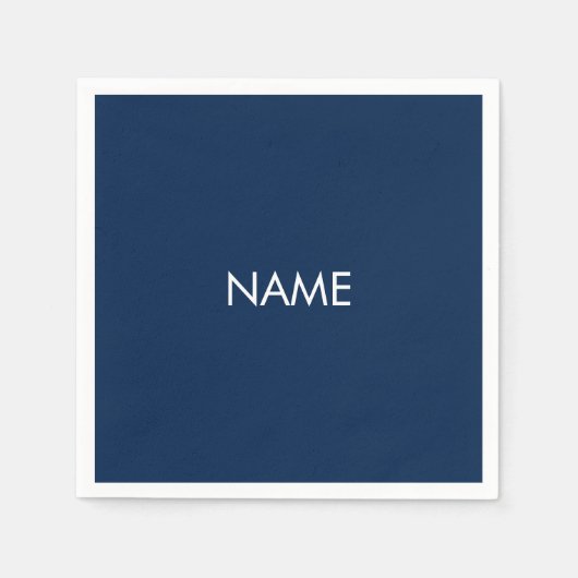 ミニマルなネイビーブルー白名前をカスタムする文字紙 スタンダードカクテルナプキン (正面)