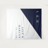 ミニマルなネイビーブルー結婚ホワイトの写真背景 タペストリー (正面(横))