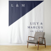 ミニマルなネイビーブルー結婚ホワイトの写真背景 タペストリー (インサイチュ)