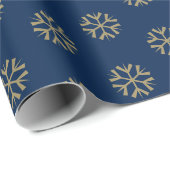 ミニマルなネイビーブルー金ゴールドの雪の結晶クリスマス ラッピングペーパー (ロールコーナー)