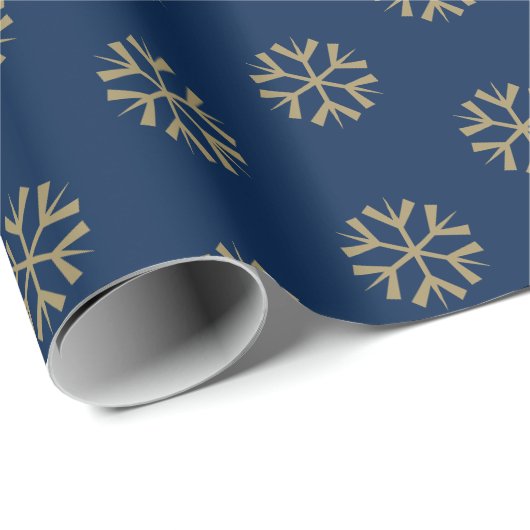 ミニマルなネイビーブルー金ゴールドの雪の結晶クリスマス ラッピングペーパー (ロールコーナー)