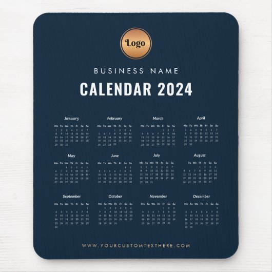 ミニマルなネイビーブルー金ゴールド2024磁気カレンダー マウスパッド (正面)