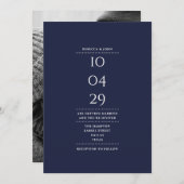 ミニマルなネイビー結婚ブルー写真撮影日 招待状 (正面/裏面)