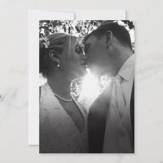 ミニマルなネイビー青と白の文字写真結婚の 招待状 (裏面)