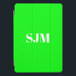 ミニマルなネオングリーンカスタムモノグラムイニシャル iPad PROカバー<br><div class="desc">ミニマカスタムリストのネオン緑のスクリーンと白モノグラムのイニシャル名モダンはパーソナライズされたiPadプロエレガントカバー</div>