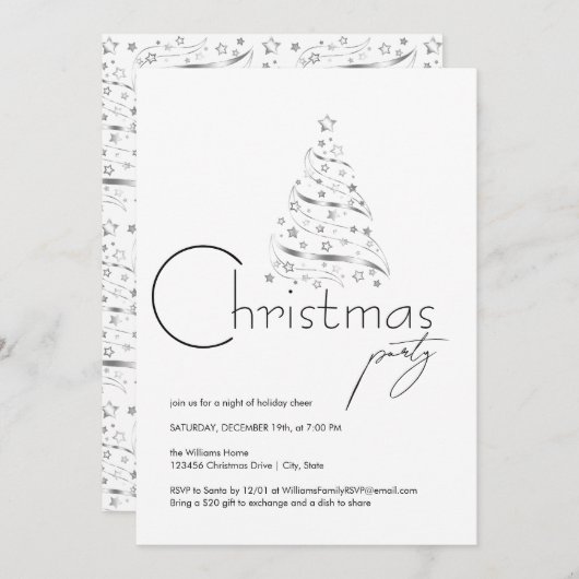 ミニマルなハイゲブラック&ホワイトのクリスマスパーティー 招待状 (正面/裏面)