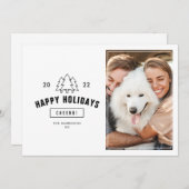 ミニマルなハッピーホリデー数々のカップル写真犬 シーズンカード (正面/裏面)